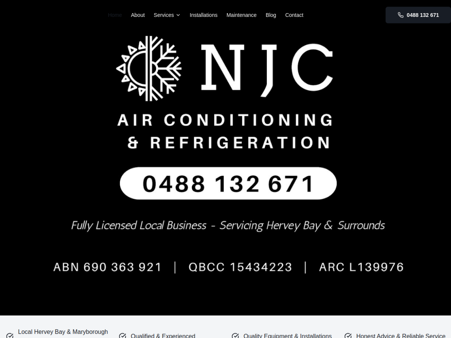 NJC Airconditioning website screenshot