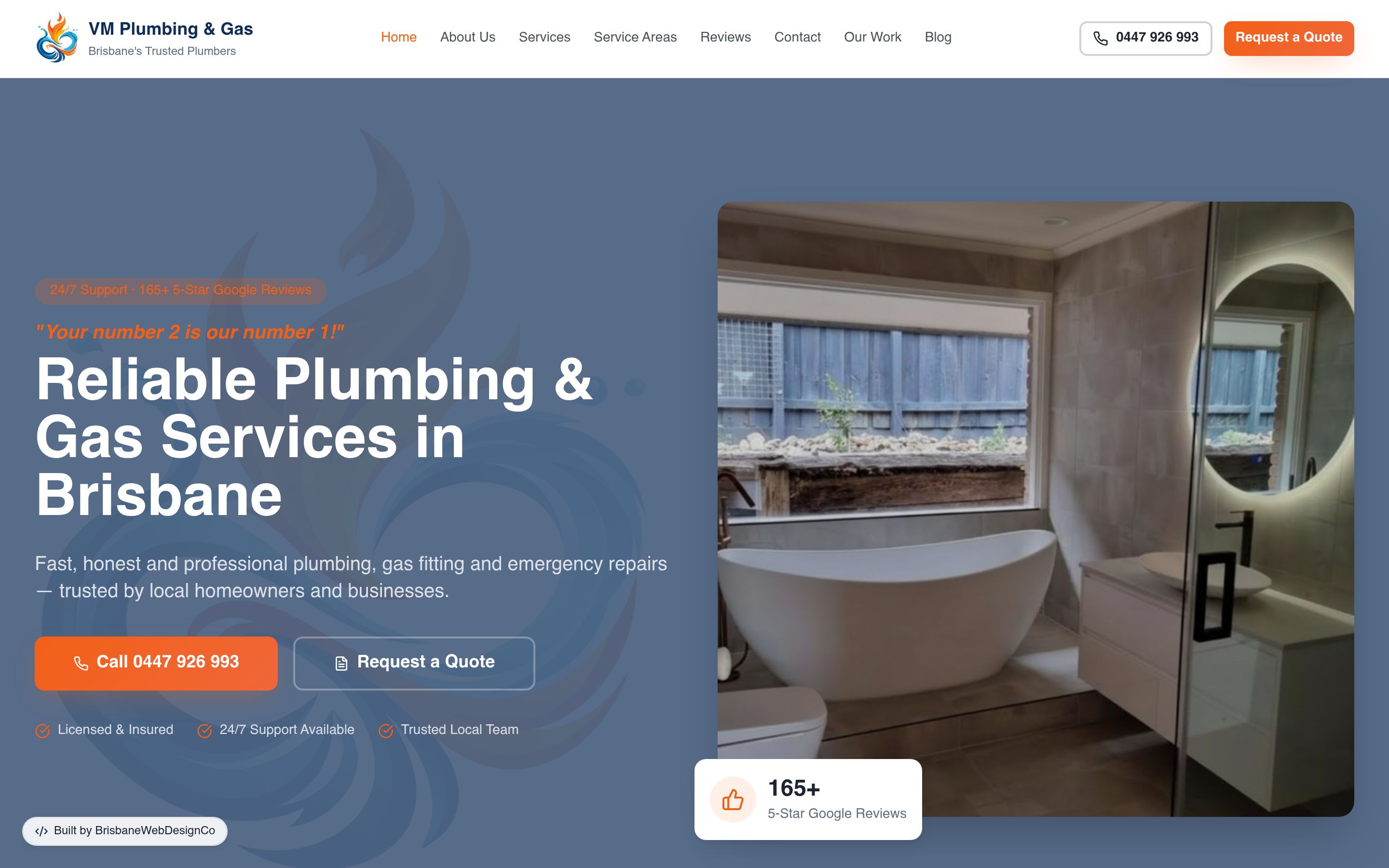 VM Plumbing website screenshot